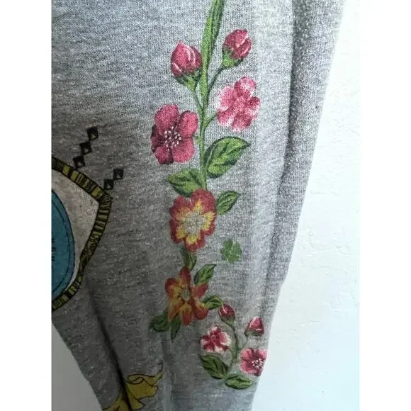 Lauren Moshi Pants Small Joggers Floral Evil Eye Gray Lightweight Sweatpants - Picture 8 of 8